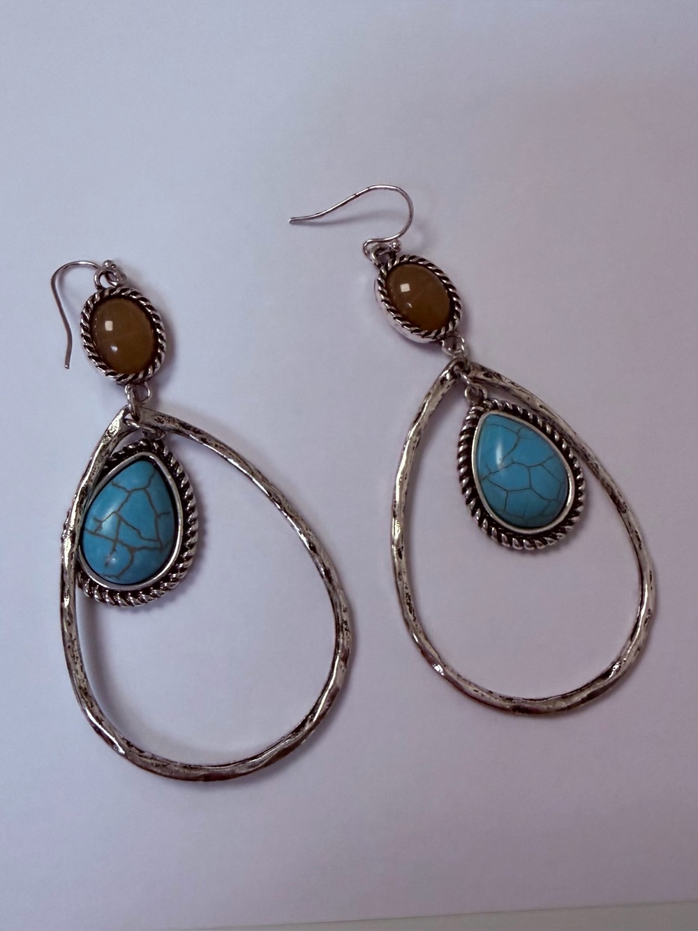 Silver-Tone Turquoise Teardrop Earrings